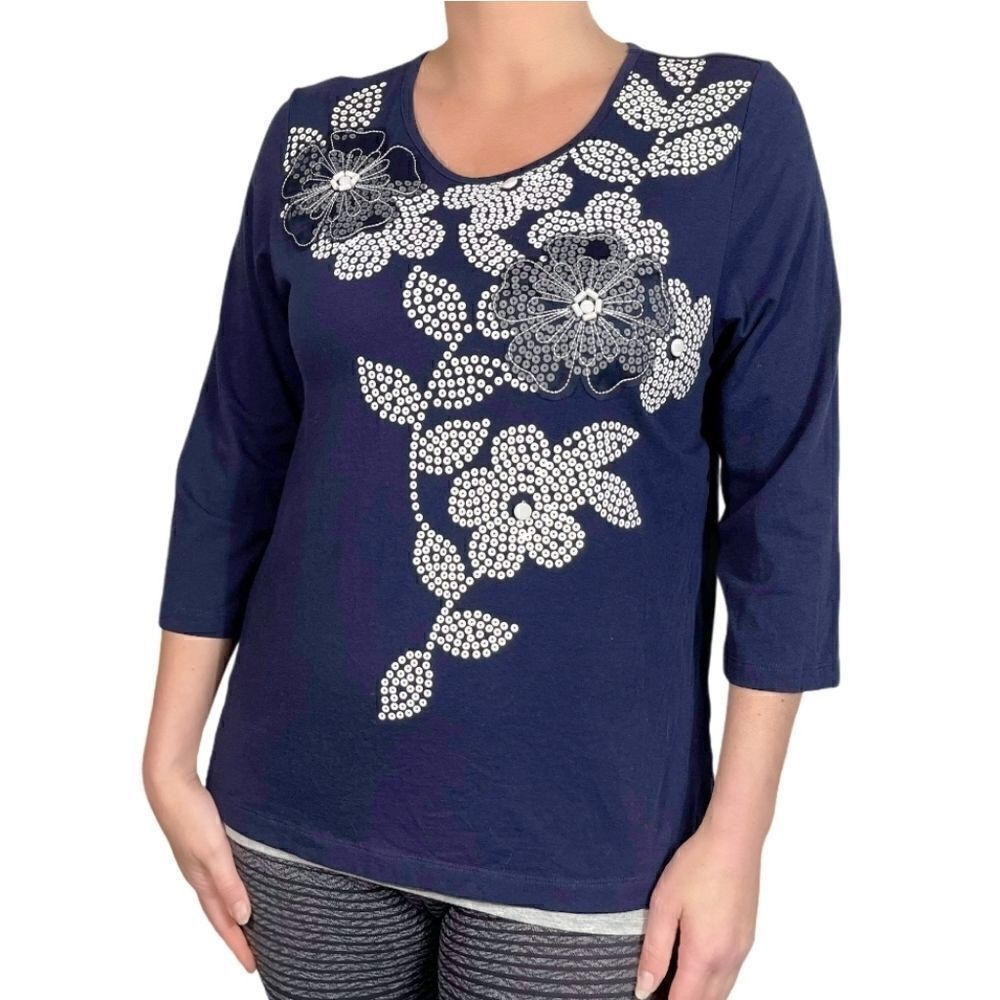 Alfred Dunner Blue and White Floral Blouse